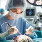 Patient recovering after brain surgery with rehabilitation support to improve mobility and independence