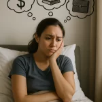 Woman experiencing memory loss, confusion, and difficulty concentrating during work, highlighting potential neurological health concerns.