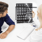 Patient receiving emergency neurological evaluation after a fall causing a potential brain injury