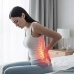 Man experiencing lower back pain radiating down the leg due to herniated disc and nerve compression