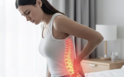 Man experiencing lower back pain radiating down the leg due to herniated disc and nerve compression