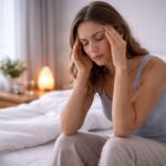 Woman experiencing severe migraine headache with sensitivity to light, highlighting potential neurological causes behind recurring migraines.