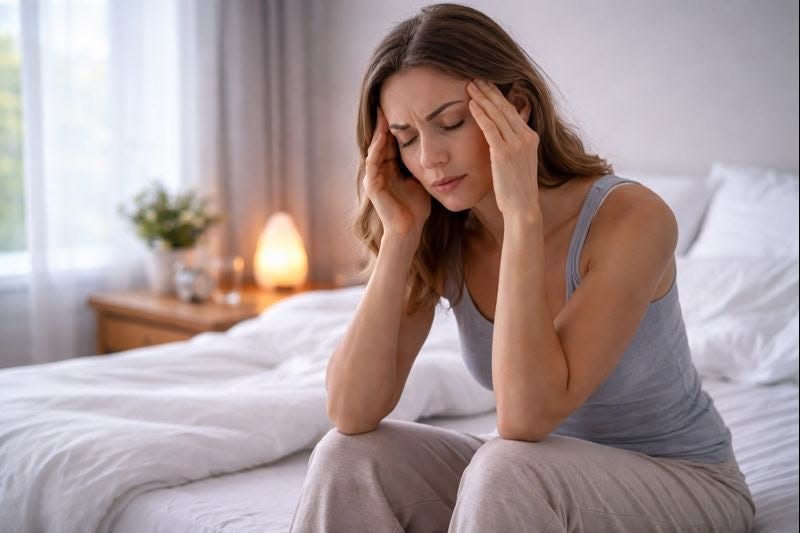 Woman experiencing severe migraine headache with sensitivity to light, highlighting potential neurological causes behind recurring migraines.
