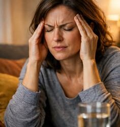 Woman experiencing severe headache and dizziness highlighting early warning signs of neurological and brain conditions.